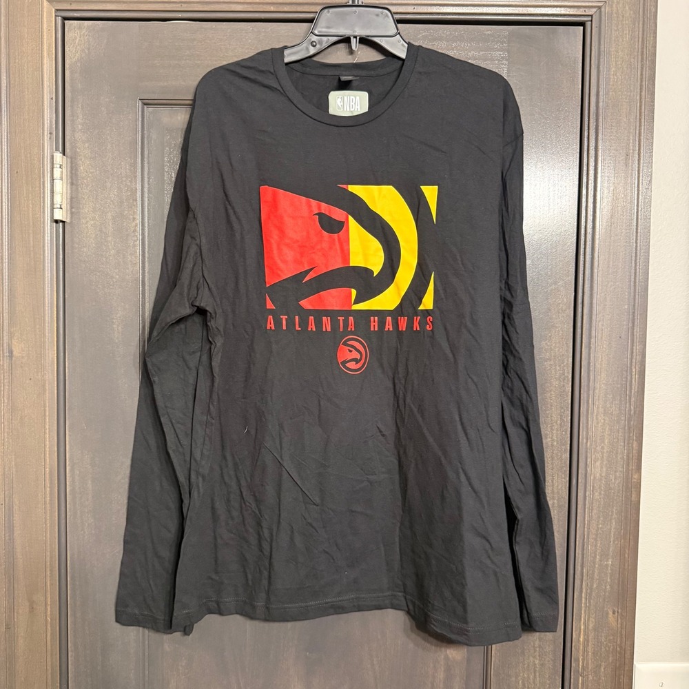 NBA Atlanta Hawks Long Sleeve Graphic T-Shirt Black Mens XL Cotton Basketball